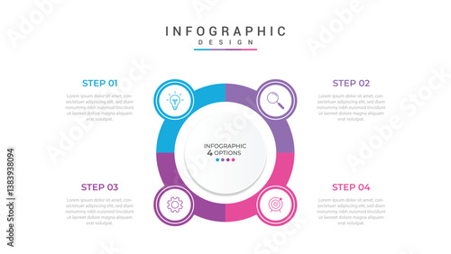infographic 4 point stage template with big circle outline with small circle badge for slide presentation vector