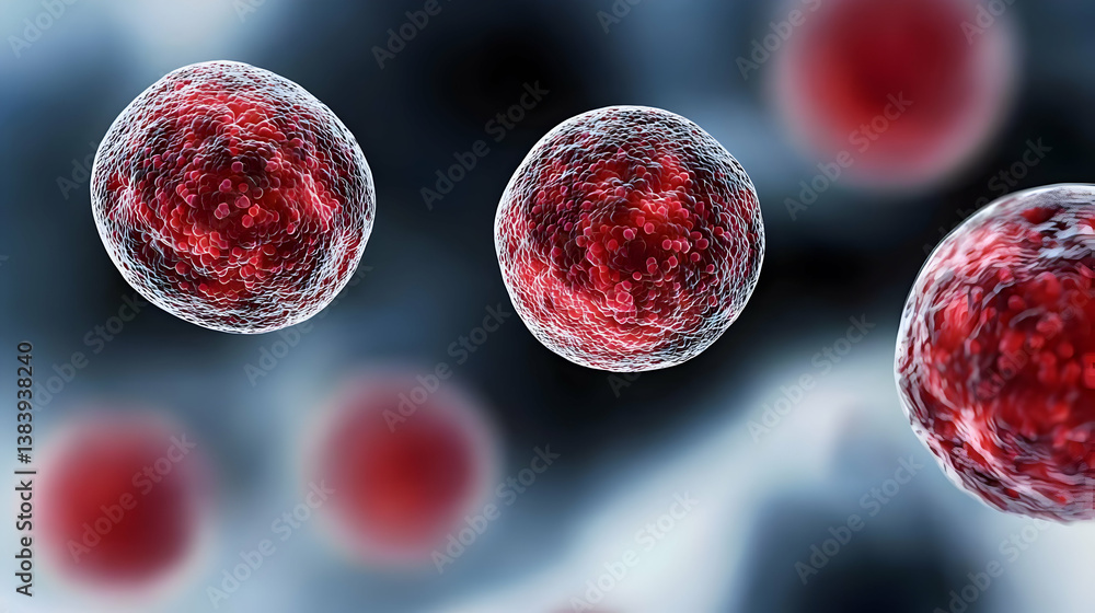 Naklejka premium Detailed Red Biological Cells On Dark Background