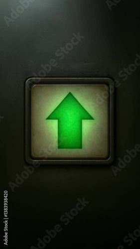 A closeup vertical view of a dark, mysterious UP indicator. With ding audio.  	