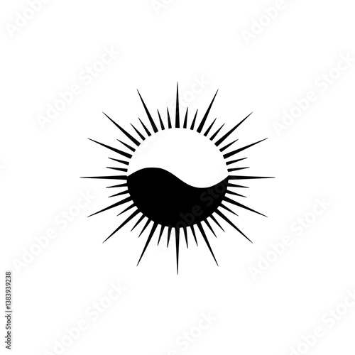 Yin Yang Sunburst Logo, Minimalist Geometric Design