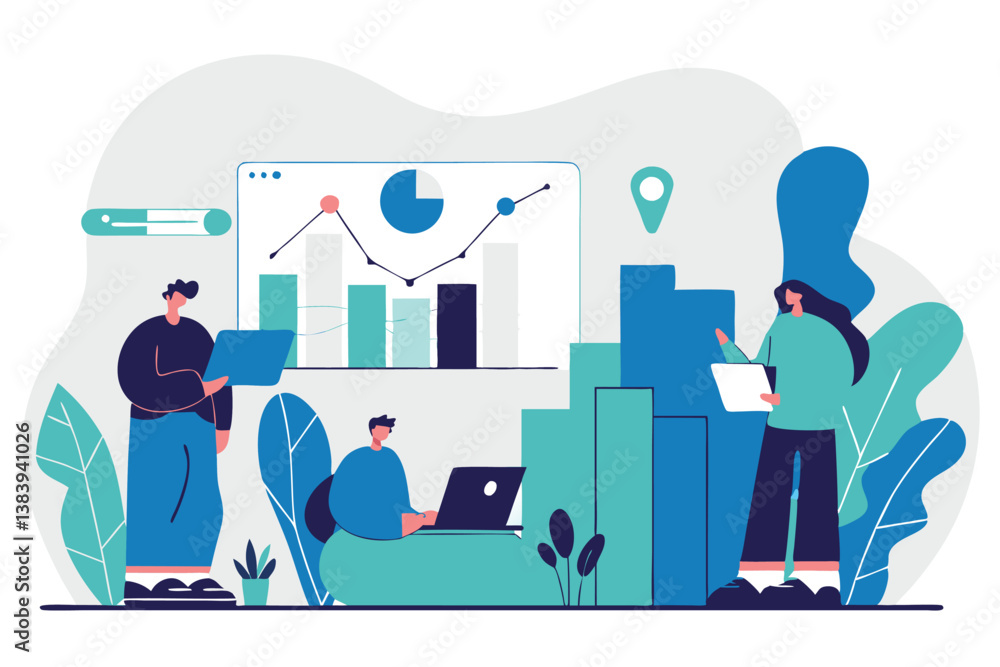 Business Growth and Innovation Illustration – Teamwork, Data Analytics, and Strategy in Modern Flat Design. Adobe Illustrator Artwork. Business Growth and Innovation Illustration – Teamwork, Data Analytics, and Strategy in Modern Flat Design. Adobe Illustrator Artwork.