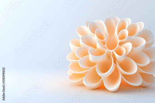 Abstract pastel peach organic flower-like 3D render on white background