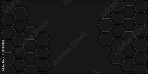  Vector Futuristic minimal honeycomb mosaic black background  Vector Illustration. 3D Futuristic abstract honeycomb mosaic black  wallpaper .  abstract honeycomb mosaic black background