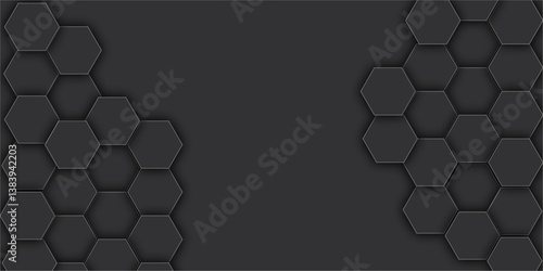  Vector Futuristic minimal honeycomb mosaic dark black background  Vector Illustration. 3D Futuristic abstract honeycomb mosaic white  wallpaper .  abstract honeycomb mosaic black background