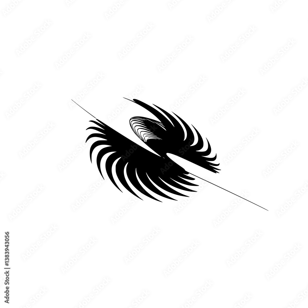 Obraz premium Abstract Black Feathered Form on Grey Background