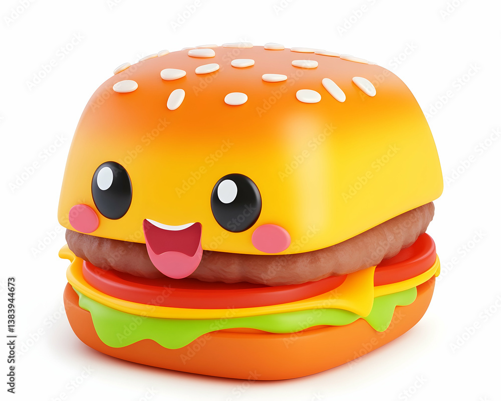 Cute cartoon burger with happy face, isolated on white Cute cartoon burger with happy face, isolated on white