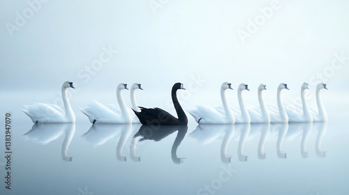 Fototapeta Naklejka Na Ścianę i Meble -  Black Swan Among White Swans (1)