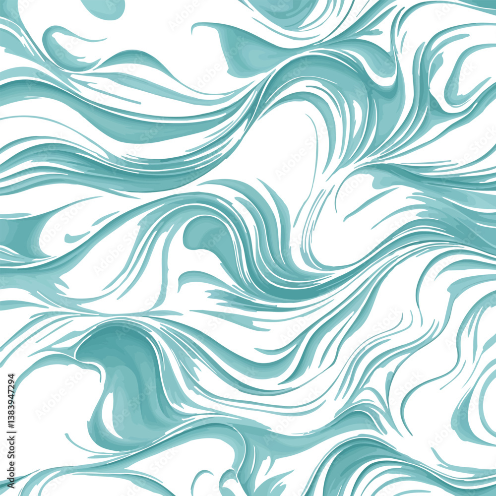 Vector Abstract Fluid Pattern, Teal and White Marble Swirl. Vector Abstract Fluid Pattern, Teal and White Marble Swirl.