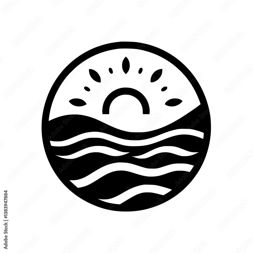 Obraz premium Minimalist Sunrise Over Water Logo in Circle