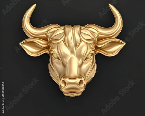 Golden bull head sculpture against black background