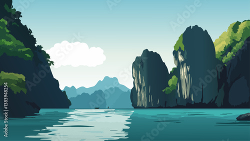 El Nido Philippines with Scenic Karst Landscape in Digital Drawing