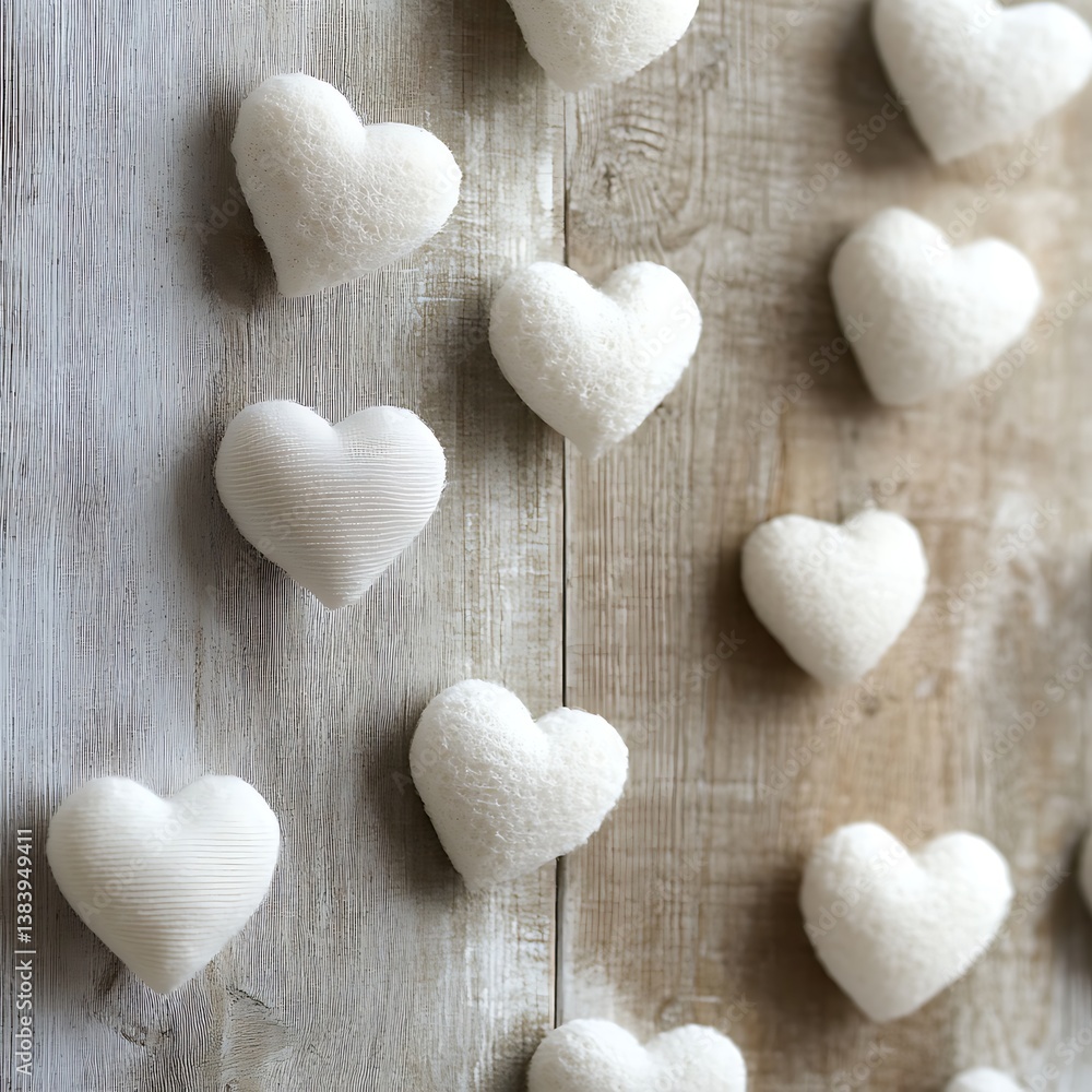 Obraz premium White Textured Hearts on Wooden Background Romantic Valentine Decoration