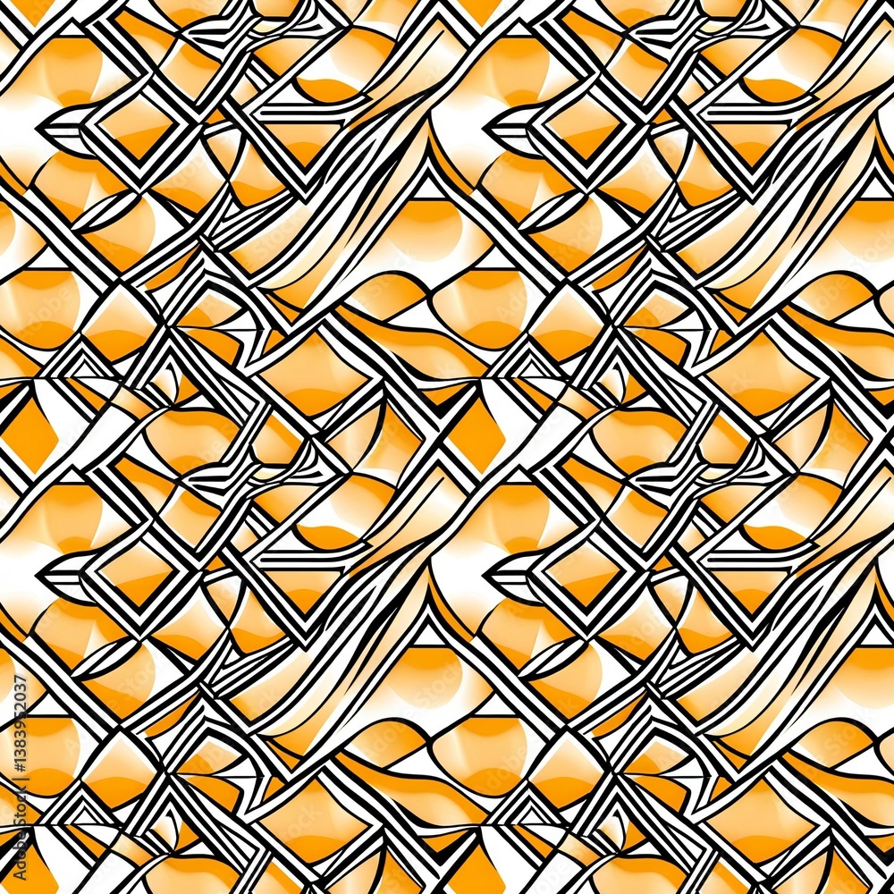 A black and white abstract pattern with orange and white shapes. A black and white abstract pattern with orange and white shapes.