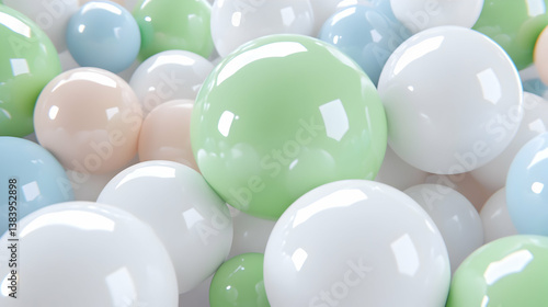 Pastel-colored glossy spheres in a pile