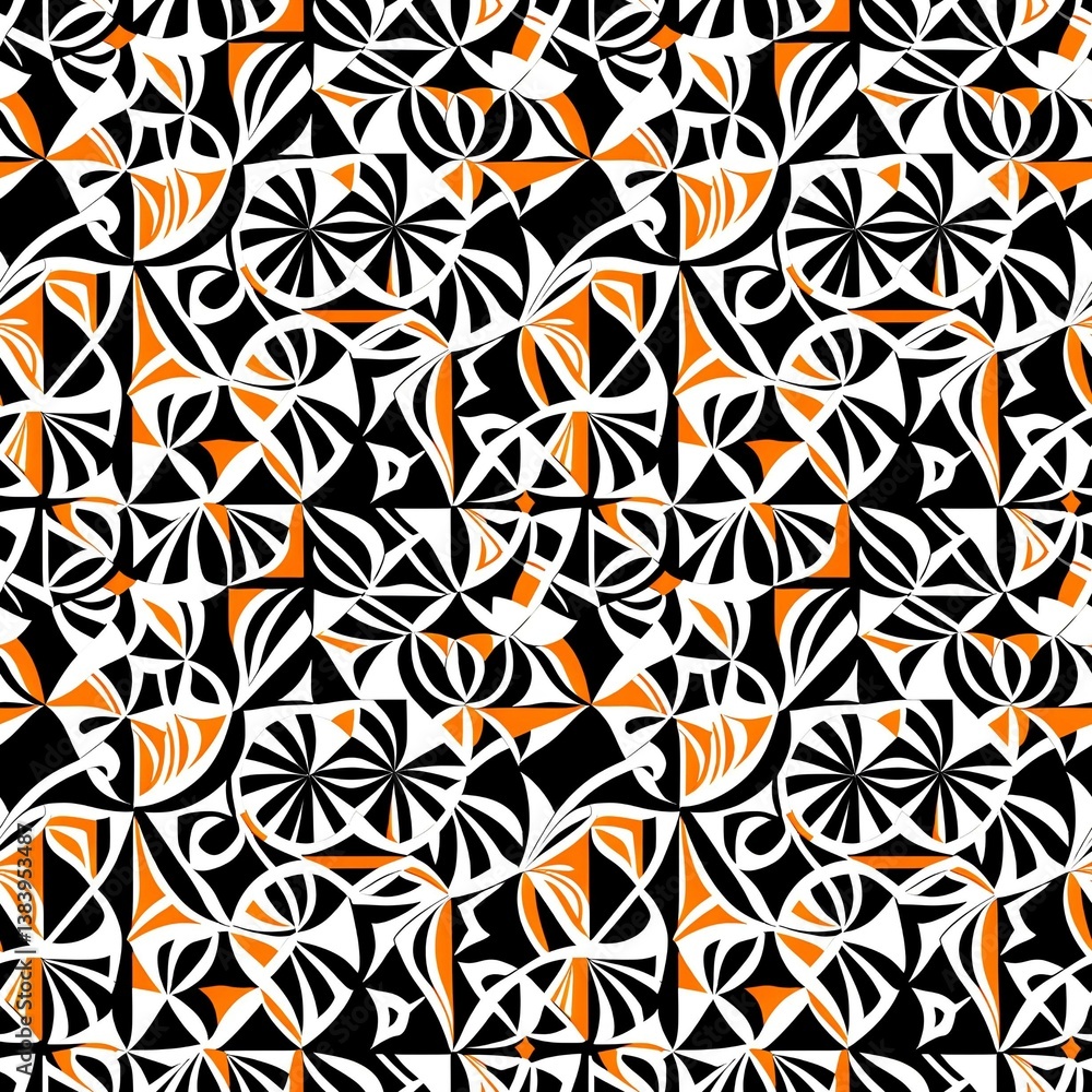 A black and white and orange geometric pattern. A black and white and orange geometric pattern.