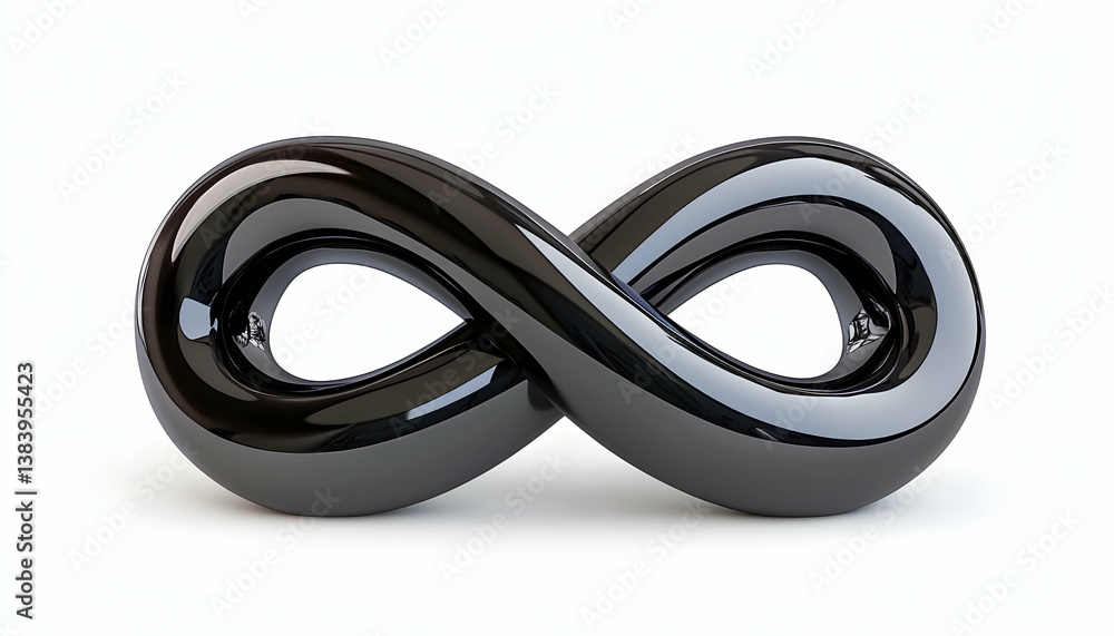 Fototapeta premium Shiny black infinity symbol, 3D rendering on white background