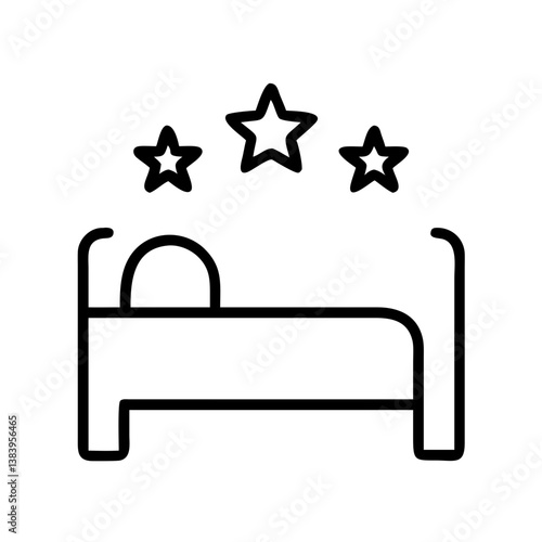 Hotel rating icon with bed and stars in minimal black line style