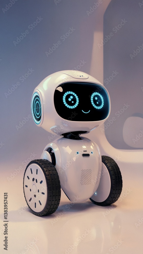Fototapeta premium Cute Robot Illustration, Cute Robot Character Design, Cute Robot with Wheels, Unique Cute Robot Art for Kids