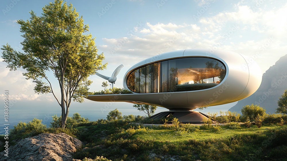Rotating wind powered home with a sleek futuristic design dynamic energy harvesting elements and eco friendly architecture Rotating wind powered home with a sleek futuristic design dynamic energy harvesting elements and eco friendly architecture