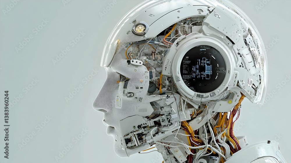 Fototapeta premium Detailed Profile Of Futuristic White Robot Head