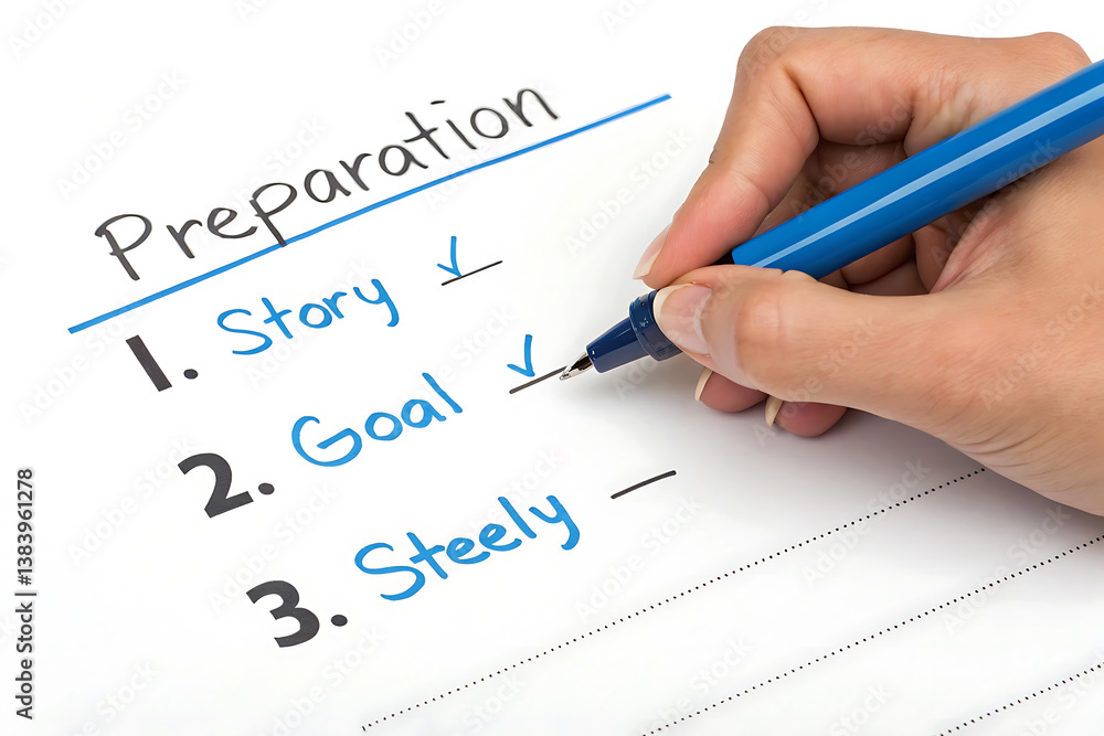 Handwritten Preparation Checklist: Story, Goal, and Steely Handwritten Preparation Checklist: Story, Goal, and Steely