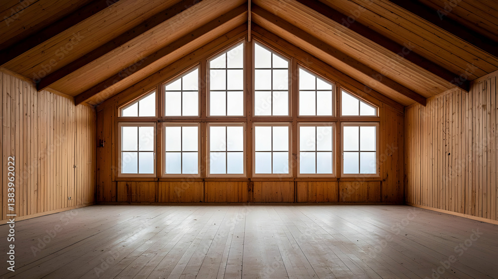 Spacious Wooden Interior With Large Windows Spacious Wooden Interior With Large Windows