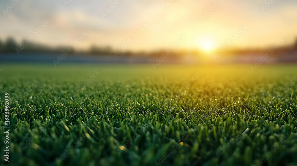 Close Up View Of Green Grass Field At Sunset Close Up View Of Green Grass Field At Sunset