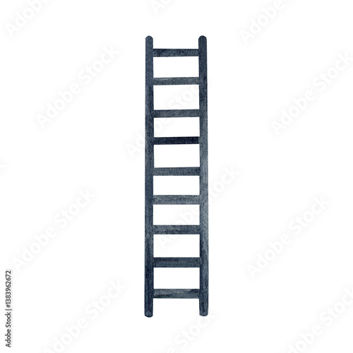 Ladder construction equipment. Stepladder metal aluminum watercolor hand drawn illustration isolated on white. Silhouette stairs for power concept or ladder of success. Object for create compositions