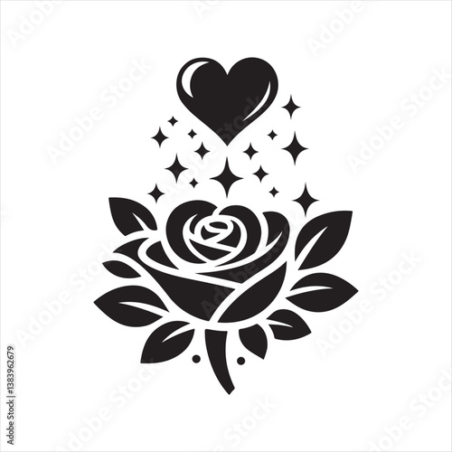 Romantic Rose Silhouette Black Vector Art

