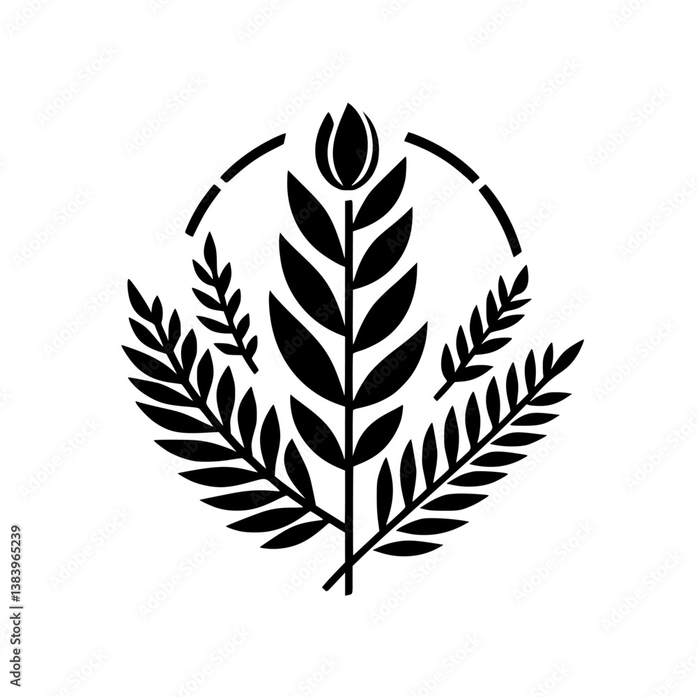 Fototapeta premium Elegant Black and White Floral Emblem, Minimalist Design