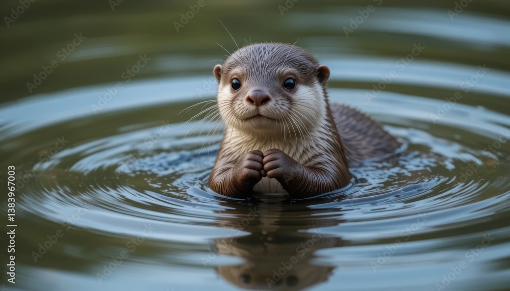 A baby otter holding hands while floating in water A baby otter holding hands while floating in water