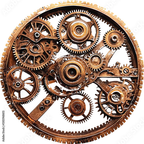  Vector Steampunk Gears, Rusty Mechanical Cogwheel Illustration.