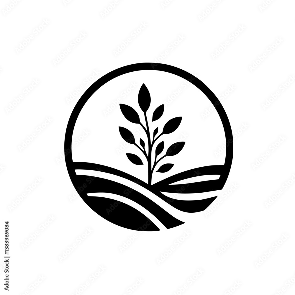 Fototapeta premium Minimalist Eco-Logo: Sapling in Circle, Black & White, Growth Concept