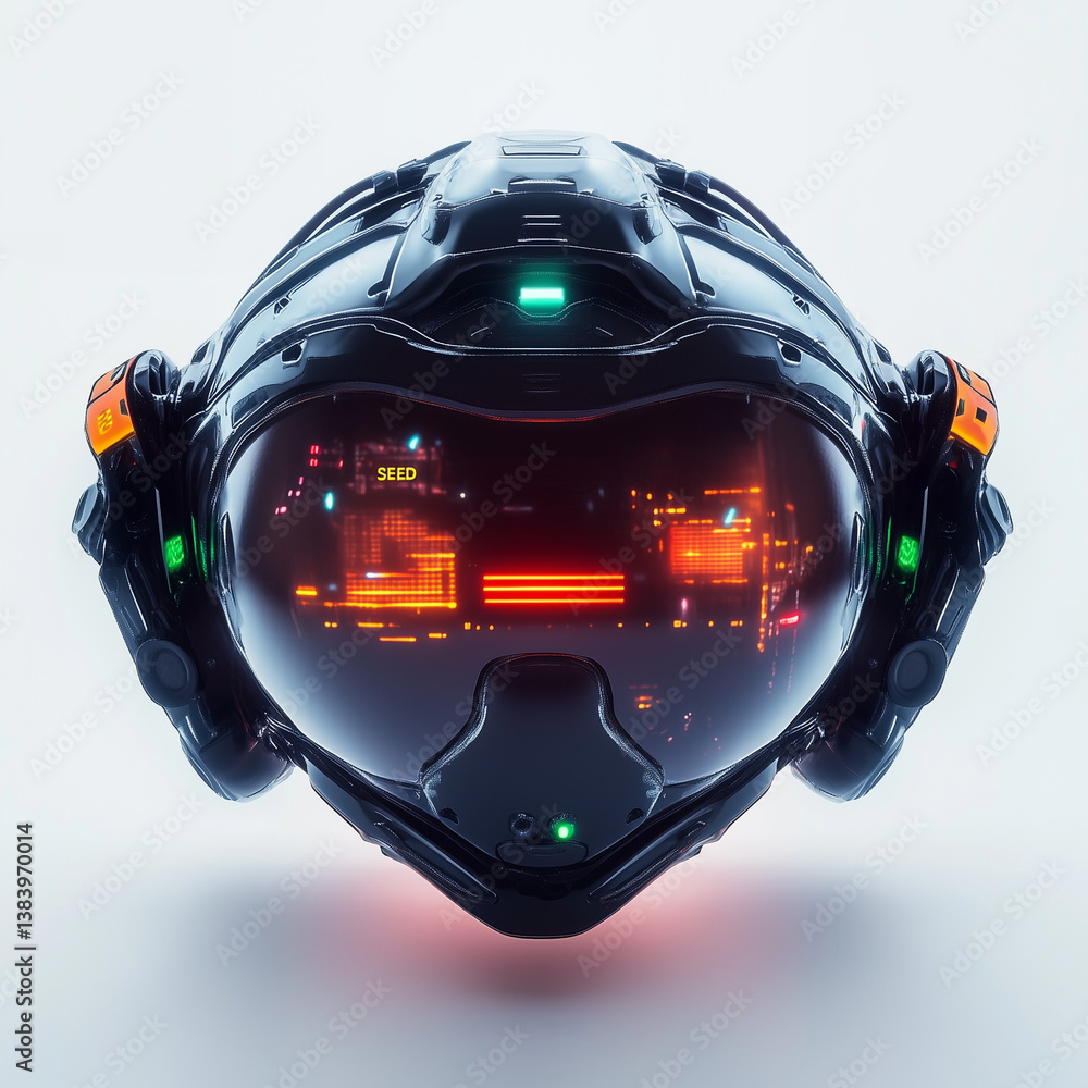 Futuristic VR headset with glowing interface – modern gaming technology design