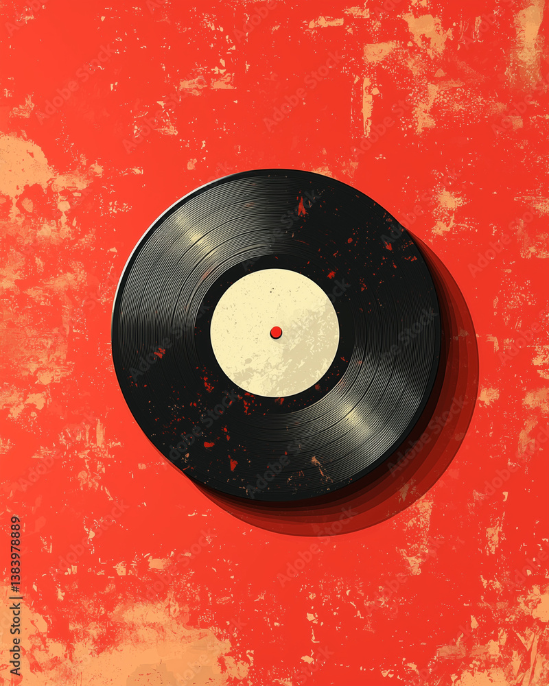 Vinyl record icon on blue background – retro music and vintage audio design