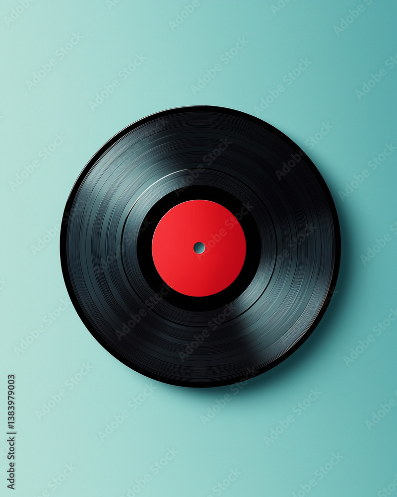 Vinyl record icon on blue background – retro music and vintage audio design