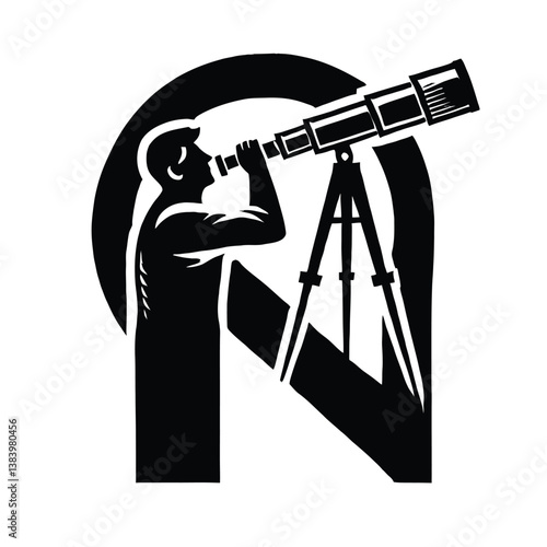 Stargazer Silhouette with Telescope