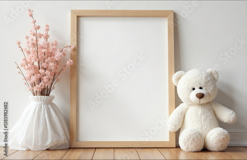 frame mockup kids and plush white bear