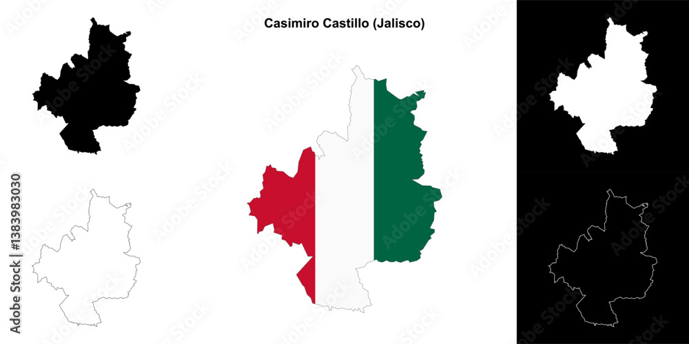 Fototapeta premium Casimiro Castillo municipality (Jalisco) outline map set