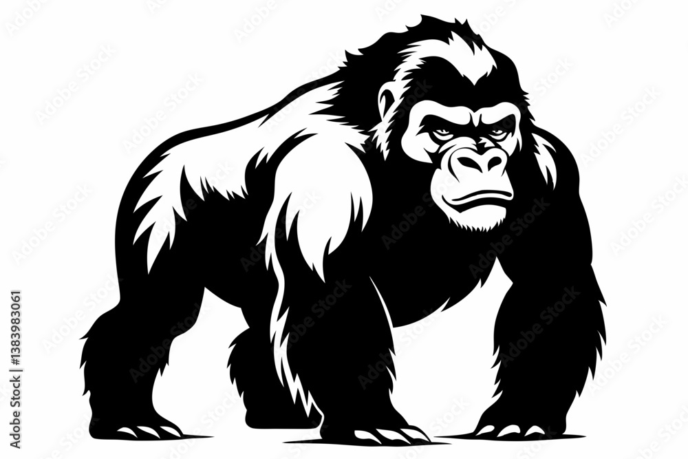 Obraz premium gorilla silhouette line art vector illustration with a white background