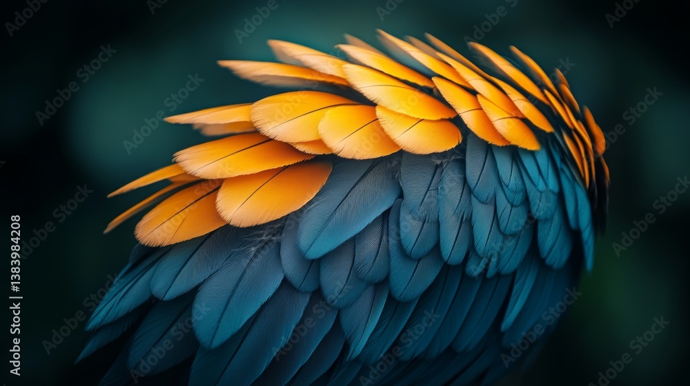 Obraz premium An up-close image of a vivid green and yellow feather, perfect for nature and wildlife themes