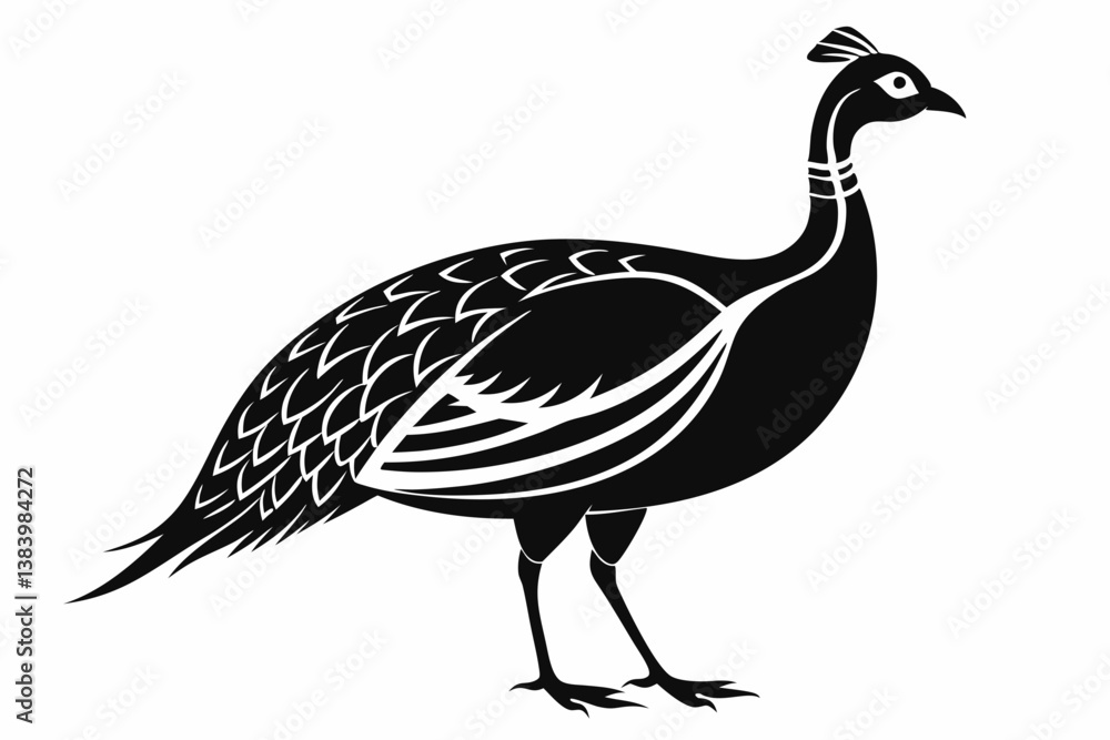 Fototapeta premium guineafowl silhouette line art vector illustration with a white background