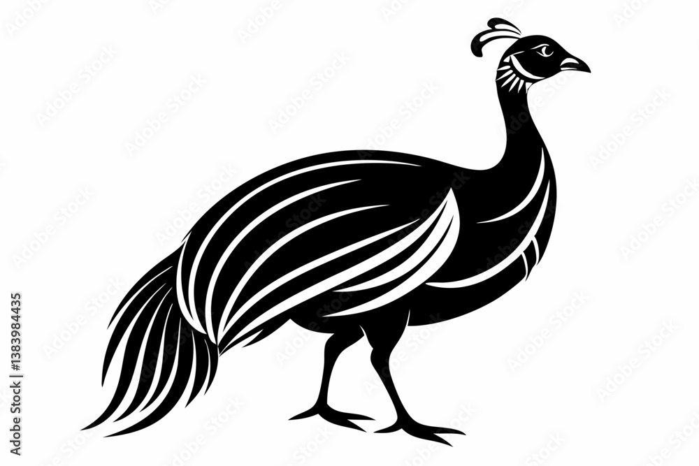 Fototapeta premium guineafowl silhouette line art vector illustration with a white background
