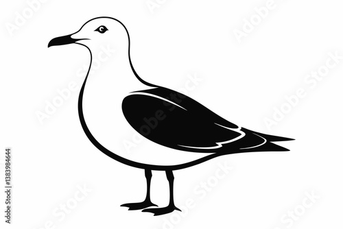 gull silhouette line art vector illustration with a white background