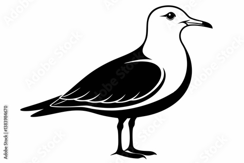 gull silhouette line art vector illustration with a white background