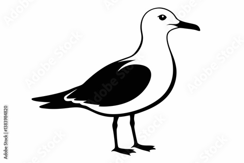 gull silhouette line art vector illustration with a white background