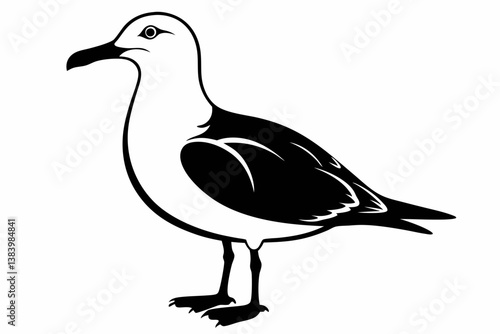 gull silhouette line art vector illustration with a white background