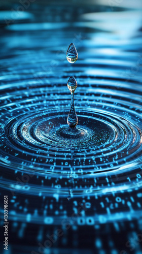 A glowing digital water droplet icon in white, gold, and silver tones, representing sustainable water resource management, AI-driven hydrology, and environmental monitoring in modern technology.

