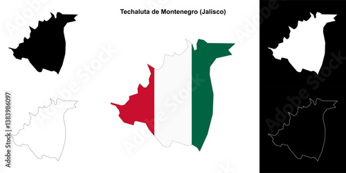 Techaluta de Montenegro municipality (Jalisco) outline map set