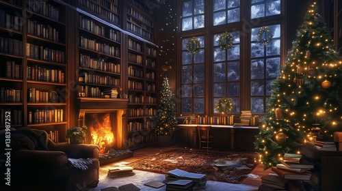 Wallpaper Mural A quiet library with rows of books and soft lighting, creating a peaceful and inviting reading environment  Torontodigital.ca